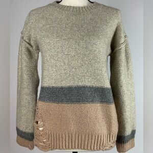 Light brown Hem & Thread sweater with a distressed hem and sleeve - size S